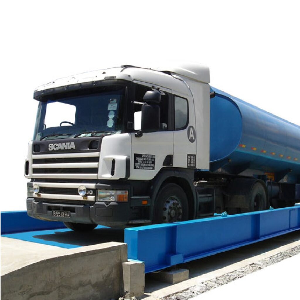 heavy-duty construction truck on a weighbridge